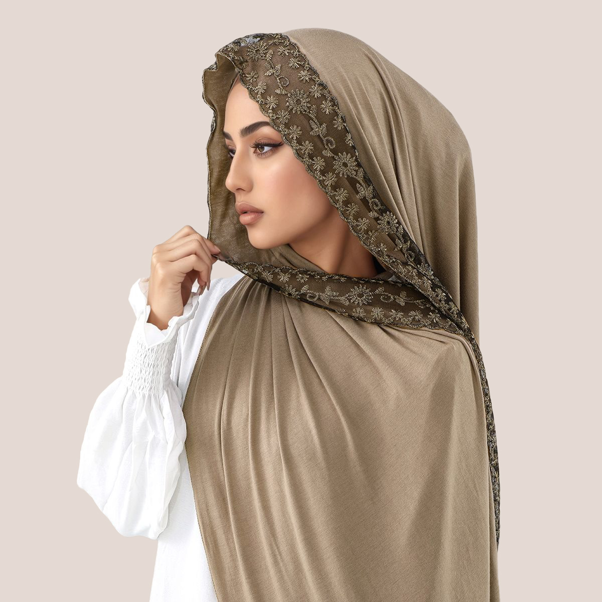 Embroidery Cotton - Хлопковый трикотаж с кружевной вышивкой, мусульманский