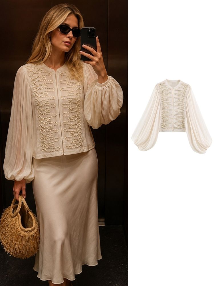Embroidery Cardigan - Женский укороченный кардиган из шифона HH