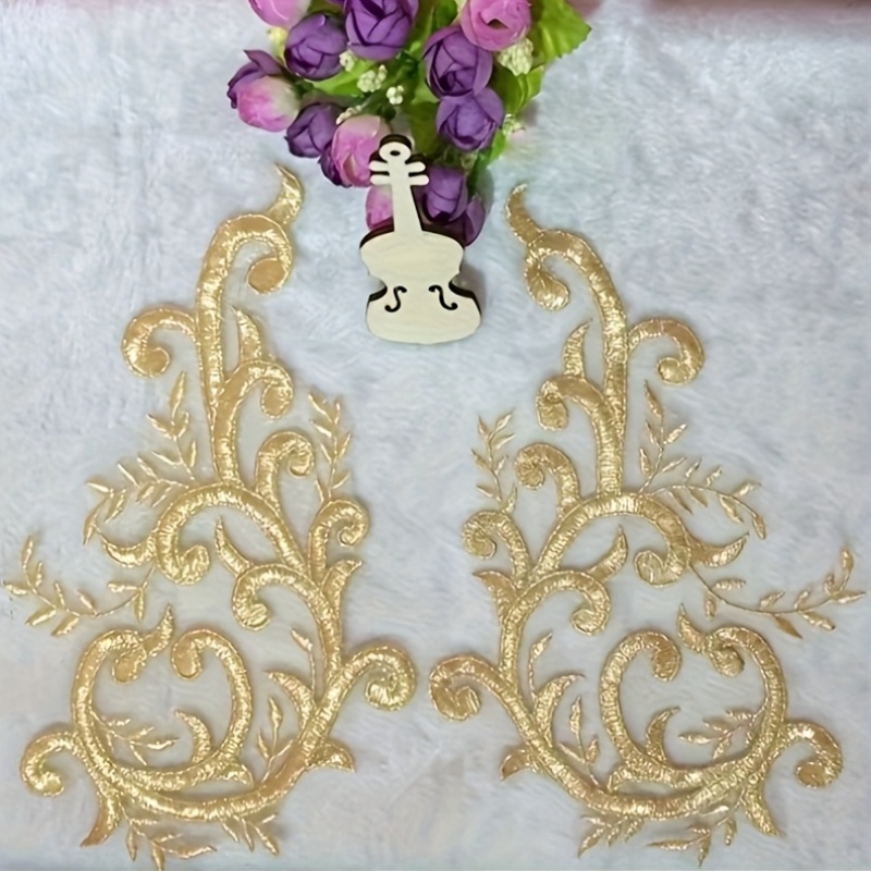 Embroidery Web - 2 пары золотых кружевных аппликаций в