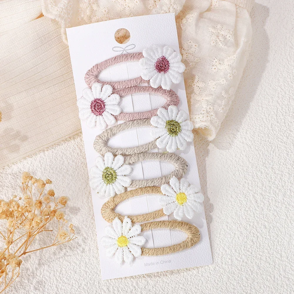 Embroidery Daisy Flower - 6 шт., милые заколки для волос