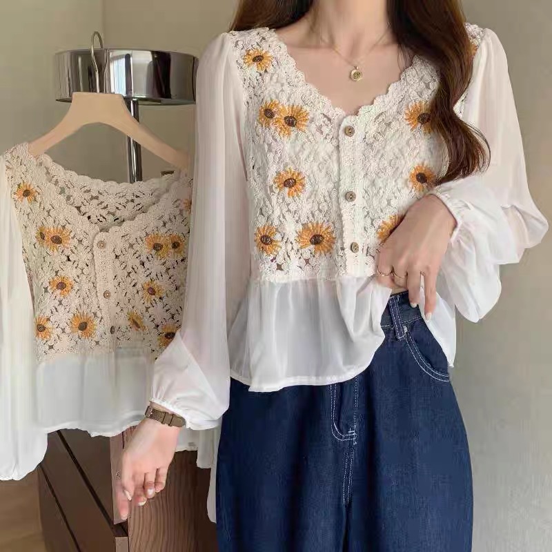 Шифоновая Блузка с цветочной в – обзор и цена Embroidery Daisy