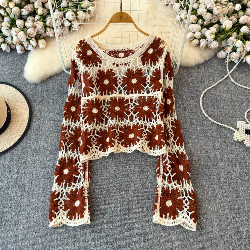 Женский вязаный кроп-топ с цве – обзор и цена Embroidery Daisy
