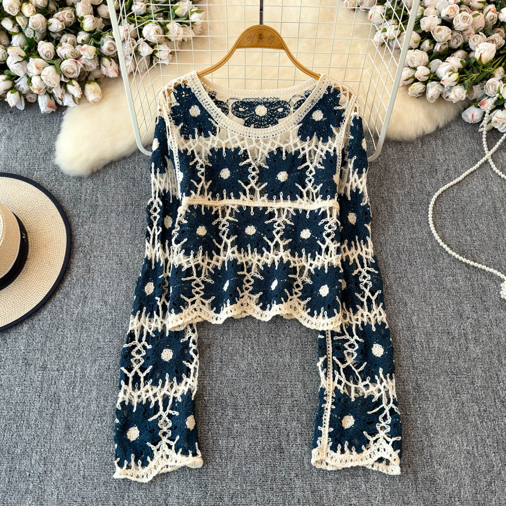 Женский вязаный кроп-топ с цве – обзор и цена Embroidery Daisy