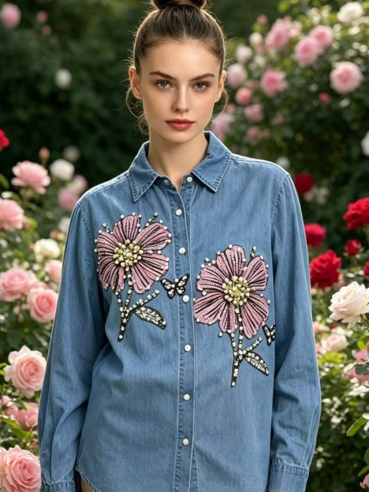 Женские джинсовые блузки с выш – обзор и цена Embroidery Cotton Shirt