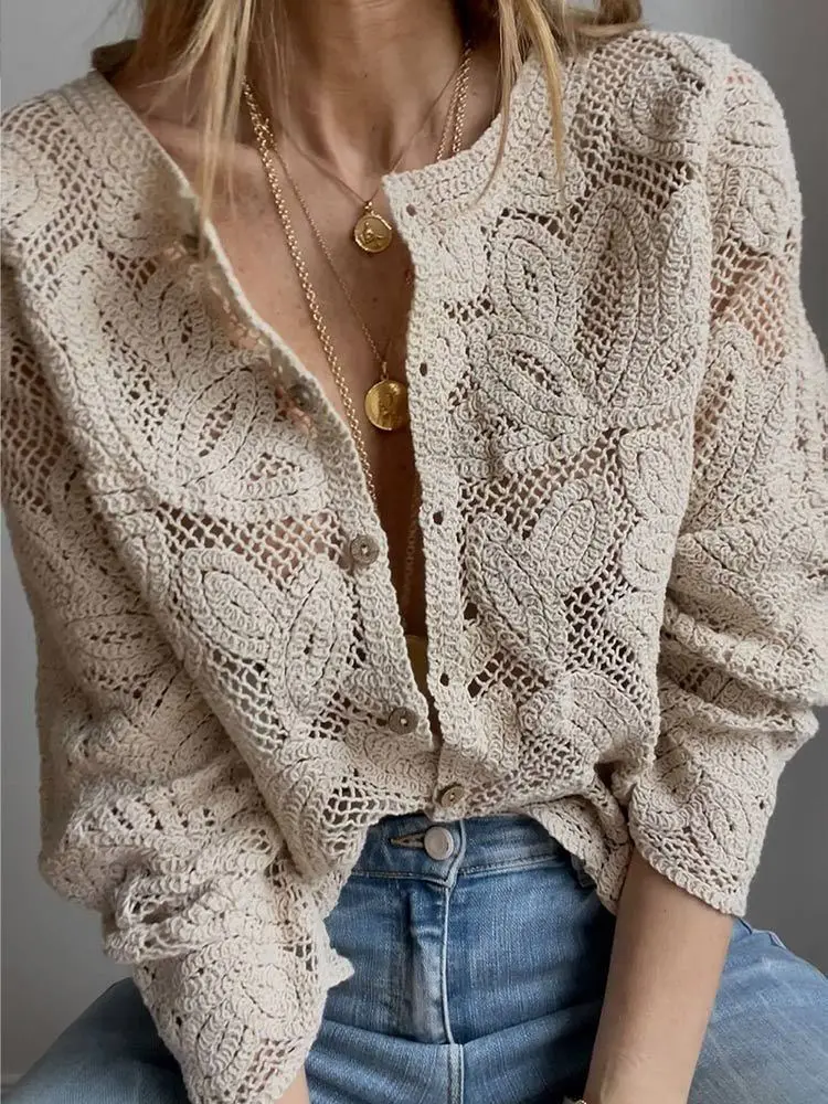 Женские вязаные рубашки крючко – обзор и цена Embroidery Cardigan